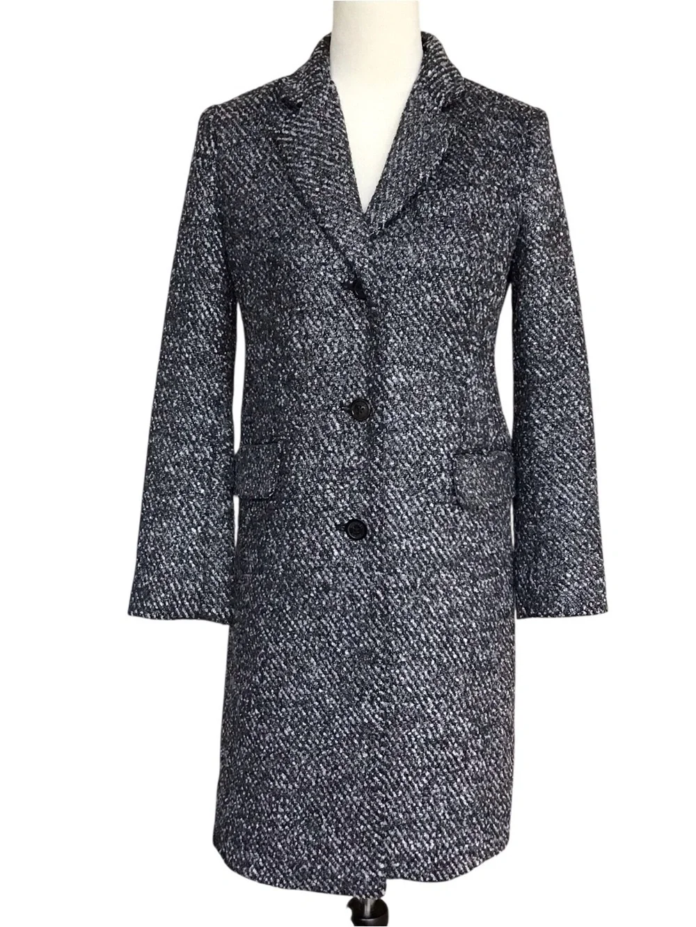 Michael Kors Black Gray Tweed Knee Length Coat